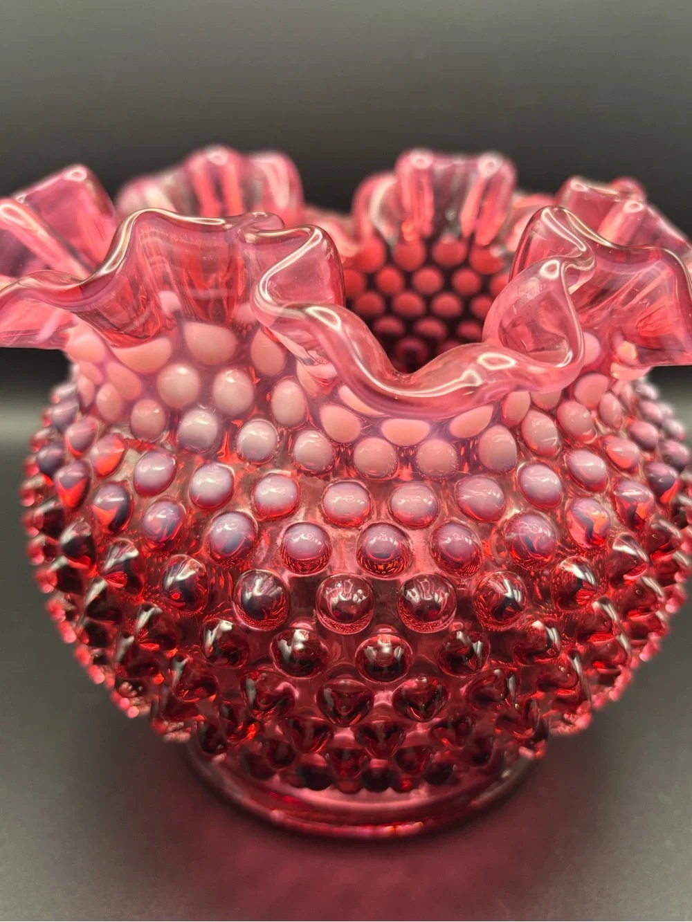 Venton Hobnail Ruffled Cranberry Glass Vase